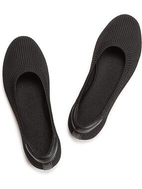 Women's Black 1 Ballet Flat Low Wedge Comfort Soft Round Toe Slip Shoes